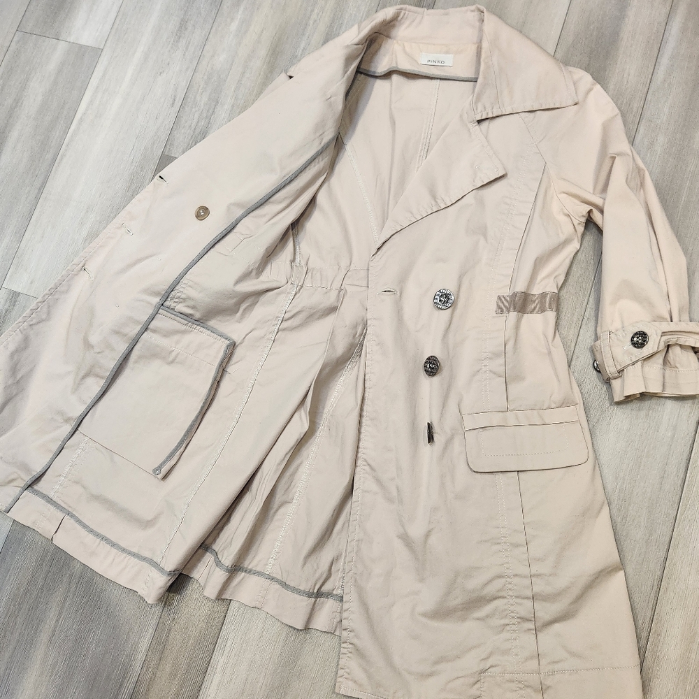 Pinko trench coat women's 6 ivory cotton mini pleated double chest Made in Italy - Picture 8 of 14